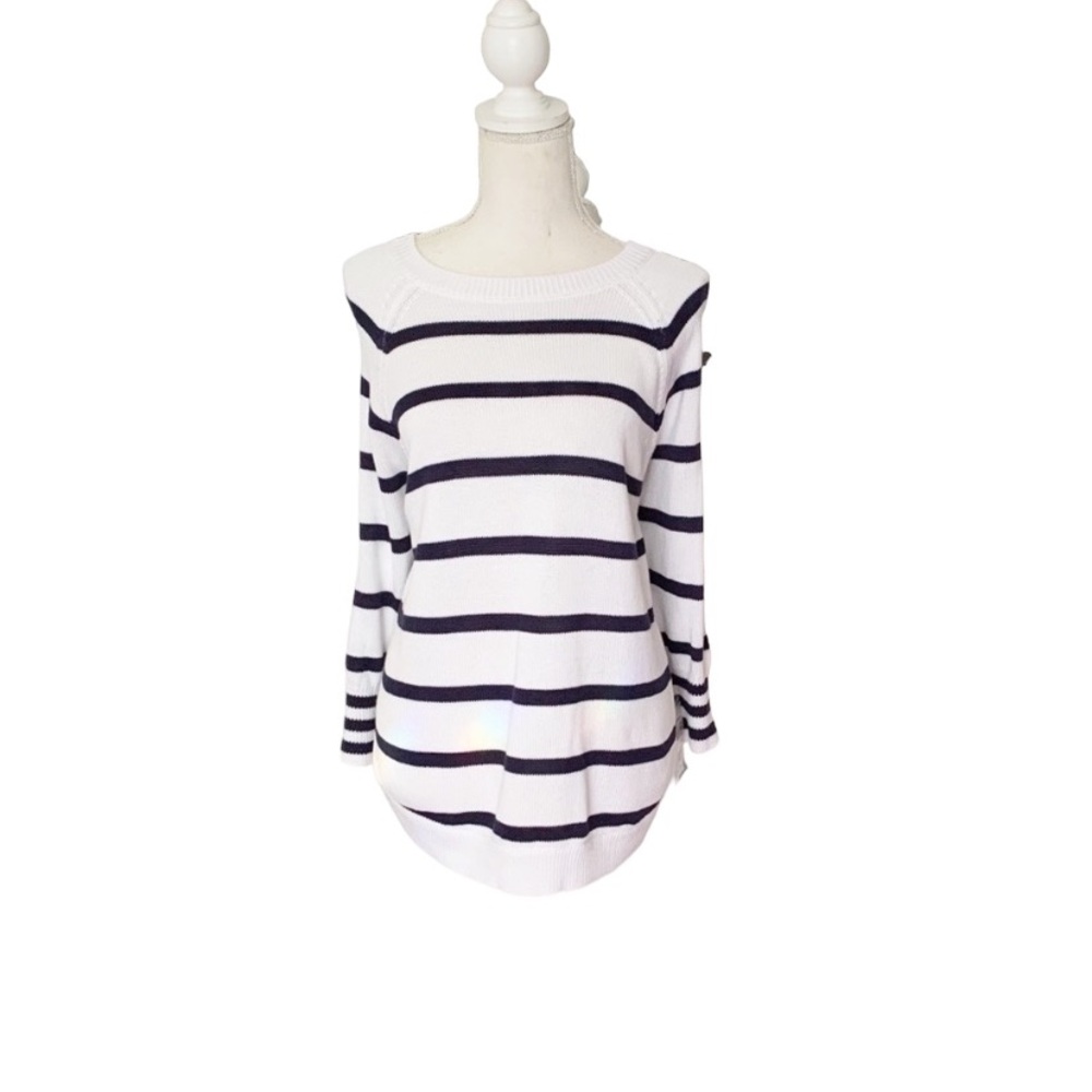 Cathy Daniels Blue White Striped Sweater Top Size XL